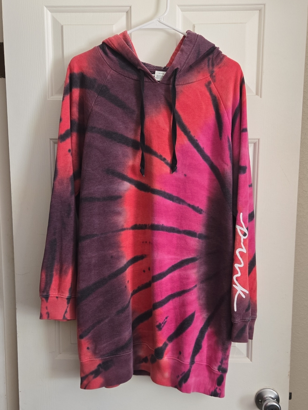 PINK Victoria's Secret Red Pink Purple Tie-Dye Hoodie Dress